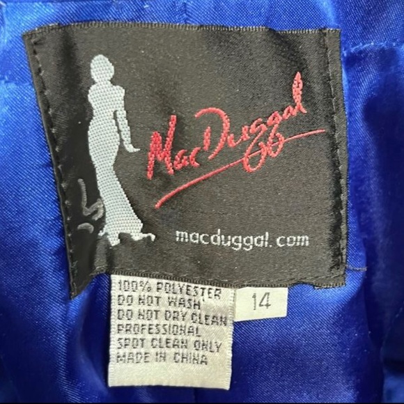 Mac Duggal One Shoulder Blue Formal Mini Dress Skater Beaded Sequins Size 14 - Picture 9 of 10